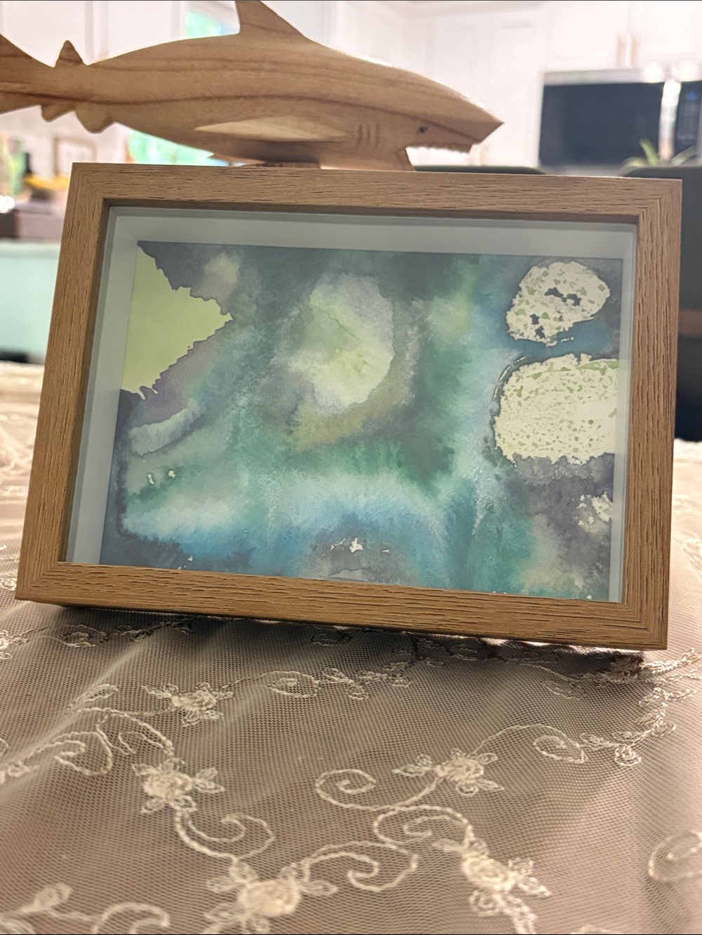 Flowing Aurora Framed Abstract Watercolor Art Print in Teal and Blue